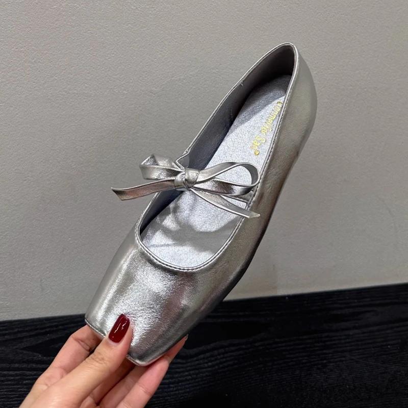 Мода Женщины Балетные Танцевальные Туфли Квадратный Носок Бант Мелкие Женские Сандалии Новое Лето 2025 Дизайнерское Платье Удобная Спортивная Обувь Женская