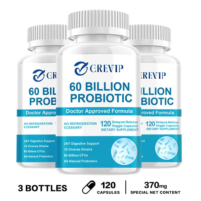 Grevip - Probiotic Supplement - 60 Billion CFU and 10 Different Strains - Digestive and Gut Health
