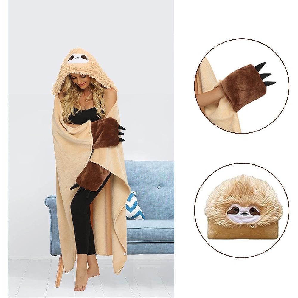 Одеяло с ленивцем, Мягкое одеяло с рукавами, Женщины, Портативное одеяло, Одеяло для дивана, Ленивец, Узоры с милыми животными, Фланель, Подарки для женщин