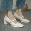High Heels Thick Heel Mary Jane Shoes Women's Retro Spring and Summer New French Hepburn Style Square Head Small Leather Shoes Single Shoes