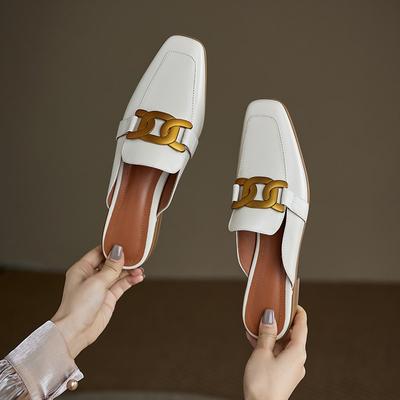 Новая весенне-летняя женская обувь, туфли-лодочки с квадратным носком, женские однотонные туфли-лодочки из коровьей кожи на низком каблуке, женские шлепанцы на металлических пуговицах