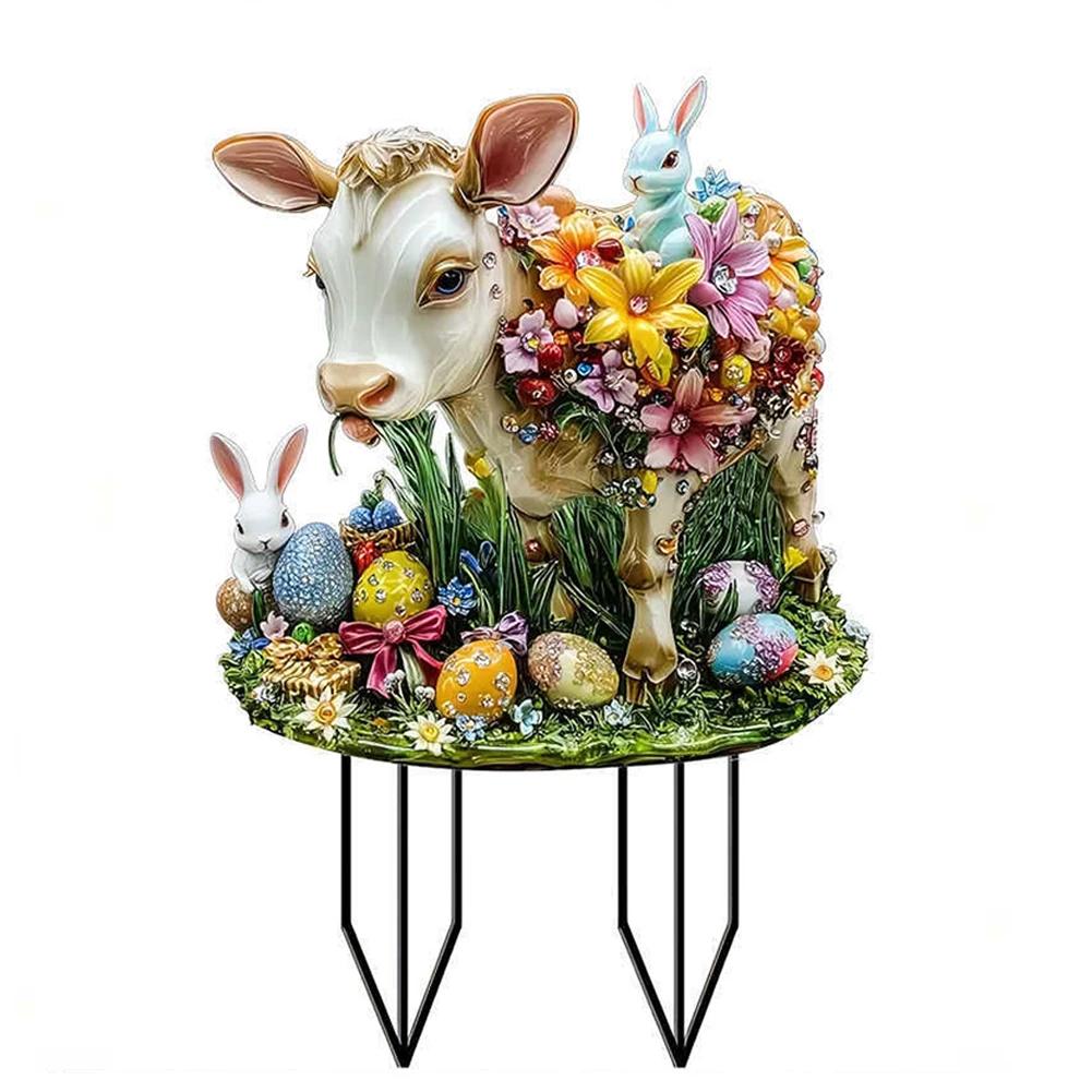 Пасхальный кролик садовый колышек акриловый пасхальный знак двора 2D плоские весенние знаки газона пасхальные колышки для газона пасхальное украшение для улицы