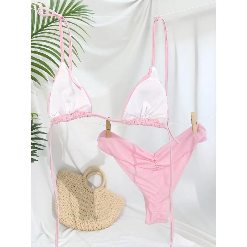 Плиссированный бразильский комплект бикини, сексуальные микробикини, женский купальник 2023 года, женский купальник-треугольник, пляжная одежда, купальный костюм