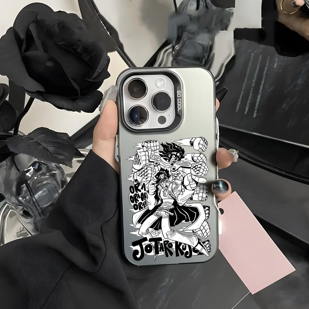 Крутой аниме чехол для телефона J-Jojos для iPhone 16 15 14 13 12 11 Pro Max Серый Черный Матовый Лазерный Металлик Аврора Funda