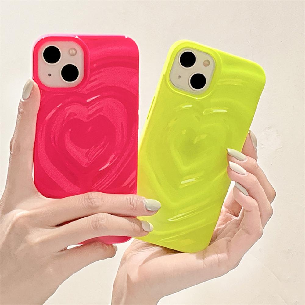 Противоударный чехол для телефона ярких цветов с 3d сердечком и любовью для Iphone 14 11 12 13 Pro Max, мягкая задняя крышка флуоресцентного цвета