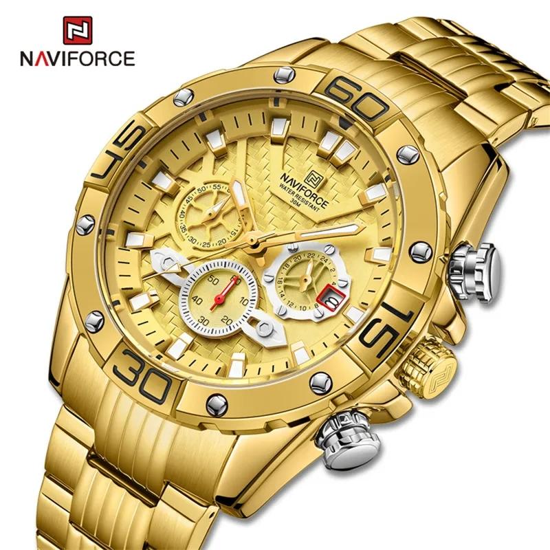 Naviforce NF8019 High Quality Men Hour Stylish Stainless Steel Band Waterproof Watch Character Casual Wrist Watch Made in China