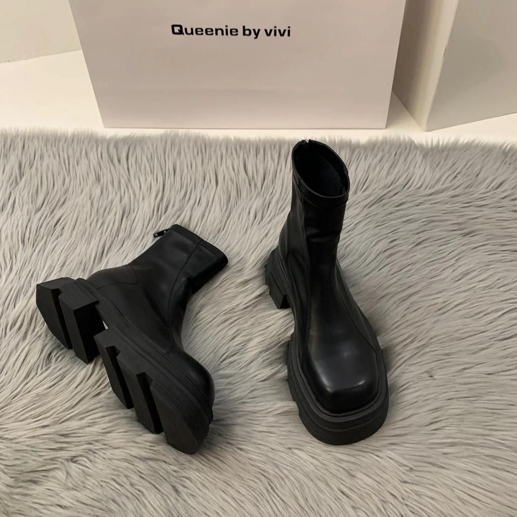 Fashion 2024New Women's Boots Fashion Leather Casual Boots Luxury Brand Chelsea Ankle Boots for Women Outdoor Platform Boot Botas Mujer