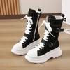 Весенние и осенние высокие кеды женская обувь парусиновые повседневные туфли с высоким верхом длинные ботинки со шнуровкой и молнией удобные ботинки на плоской подошве