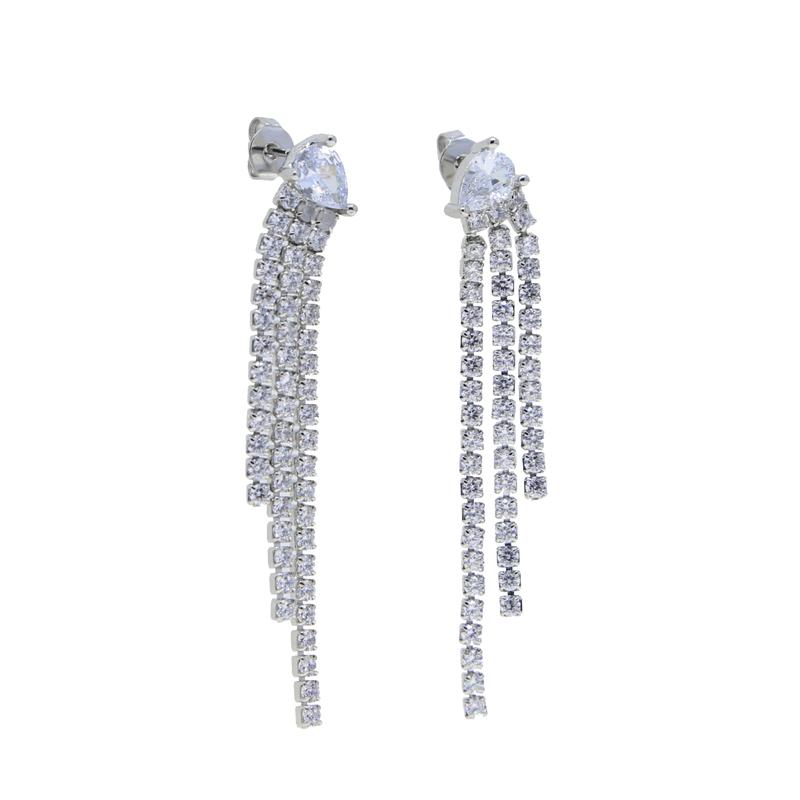 Luxury Sparking 5A Cubic Zirconia CZ Tennis Chain Tassel Dangle Drop Earring Fashion Women Jewelry