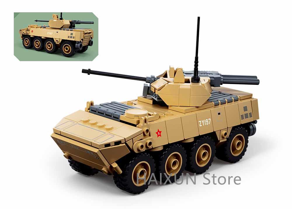 Zbl-19S Колесная боевая машина пехоты Набор строительных блоков 1:Игровой набор 'Военная бронетехника' Масштаб 1:44 С Конструктором и 2 Минифигурками