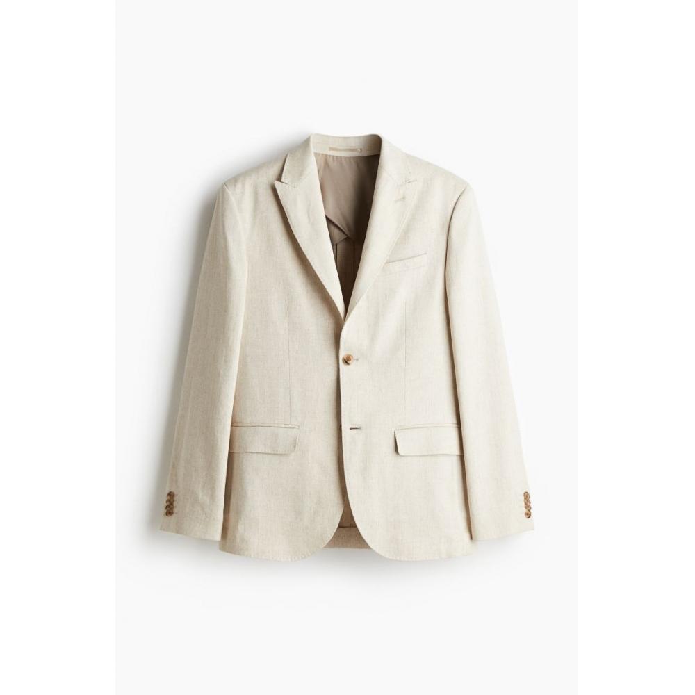 Пиджак HM Regular Fit из льняной смеси светло-бежевого цвета