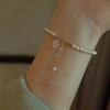 Imitation Pearl Hollow Copper Money Adjustable Bracelet For Elegant Hollow
