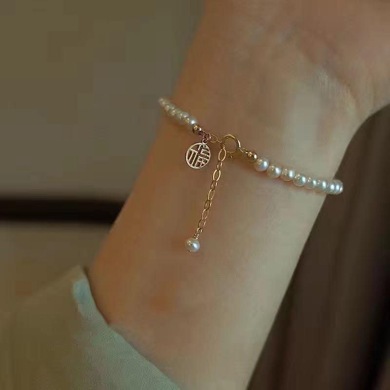 Imitation Pearl Hollow Copper Money Adjustable Bracelet For Elegant Hollow