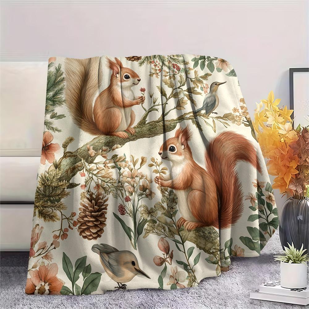 Grey Squirrel Print Flannel Blanket, High quality Comfortable for All Seasons, Home Decor, Warmth and Comfort