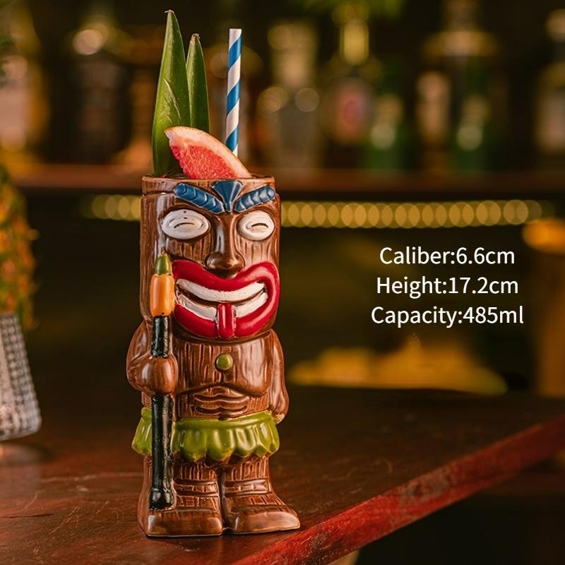 Creative Hawaiian Style Brown Tiki Mug Ceramic Cocktail Cup Drinkware For Party