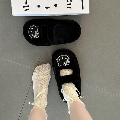 Милые мультяшные плюшевые тапочки-полузвезды на толстой подошве Hello Kitty 2025 осень-зима новая уличная женская обувь в панк-стиле