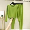 Ladies' Casual And Comfortable Long Sleeved Solid Color With Thick Velvet Sleepwear And Warm Pants Set