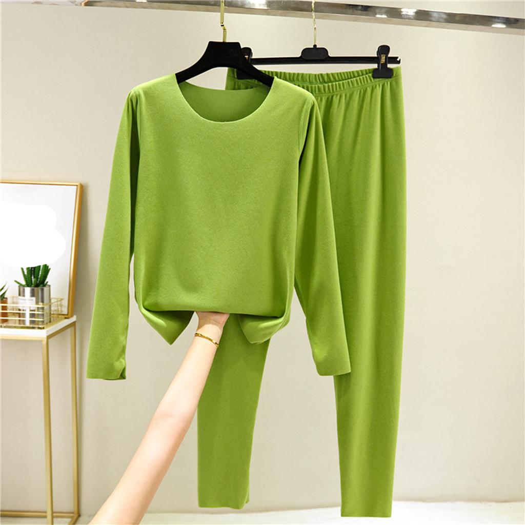 Ladies' Casual And Comfortable Long Sleeved Solid Color With Thick Velvet Sleepwear And Warm Pants Set