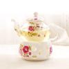 English Light Luxury Floral Teapot Set with Candle Heating Base - Heat-Resistant Glass for Afternoon Tea