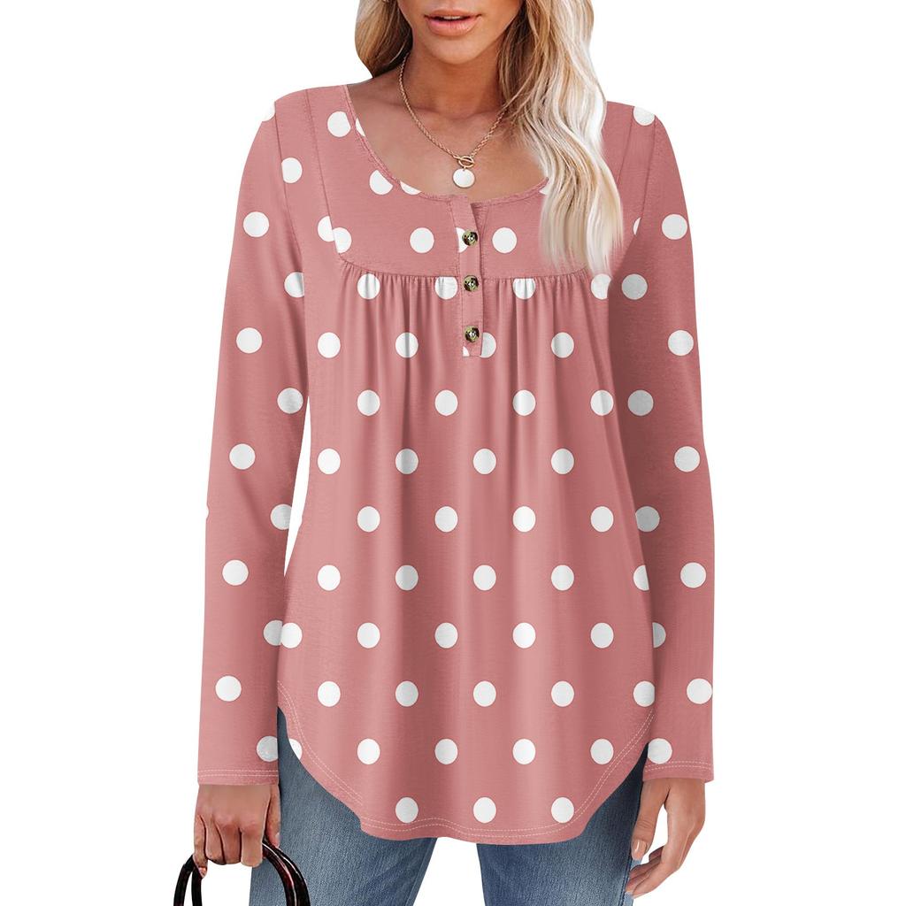 Женская туника с длинным рукавом, свободные топы, повседневные топы оверсайз, плиссированная туника, застегивающаяся на пуговицы, повседневные женские топы с принтом