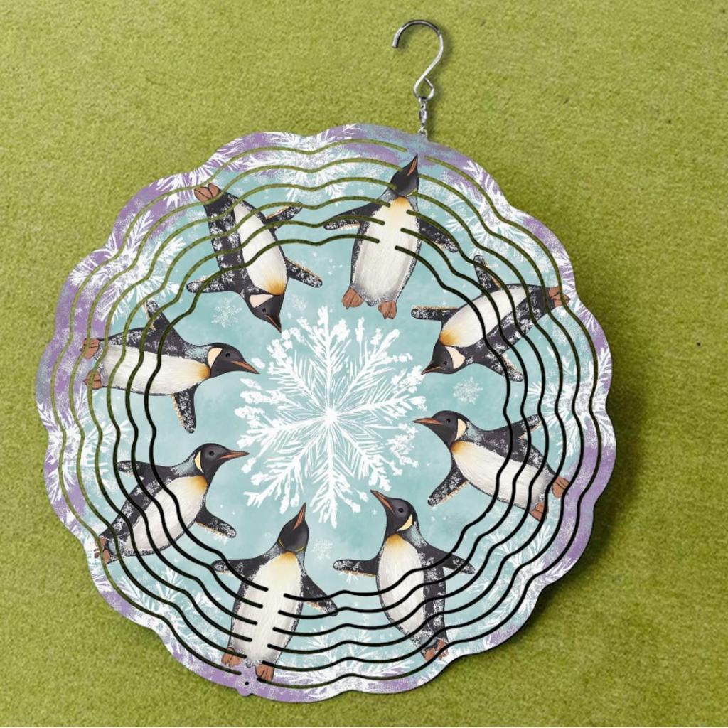 10 Inch Hanging Wind Chime with Swivel Hook Penguin Snowflake Design Blue Green Accents Garden Decor Gift for Friends Family