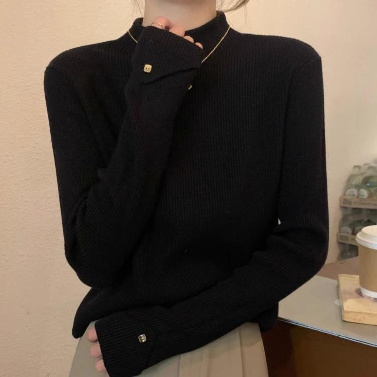 Кофейного цвета полувысокий ворот вязаный базовый свитер для женщин осень и зима тонкий внутренний свитер верх