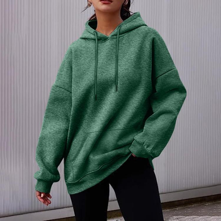 Women's Fashion Fleece Pullover Hooded Sweatshirt Long Sleeve Short Solid Color Autumn Winter Casual Sweatshirt