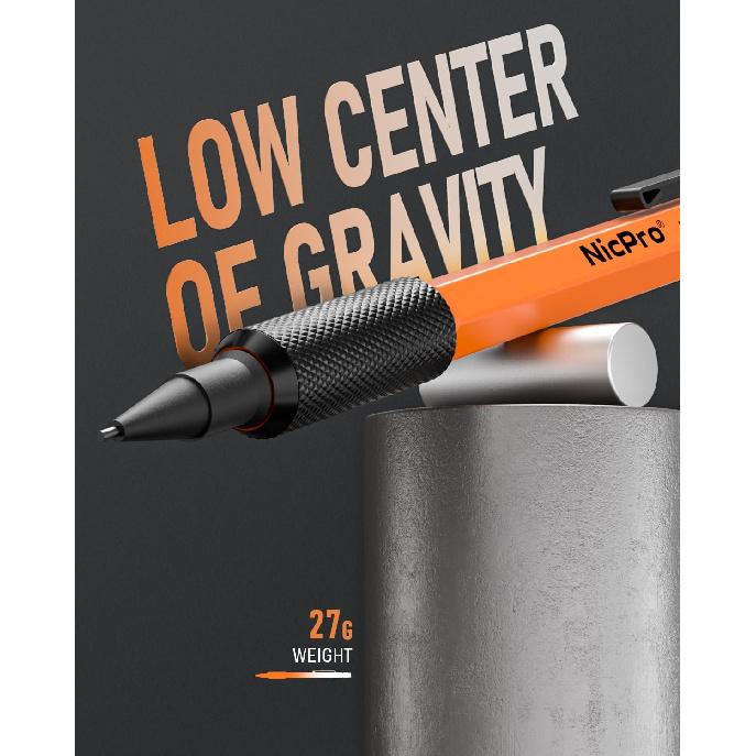 Nicpro Набор из 3 оранжевых механических карандашей 1,3 мм с 66 стержнями и 3 ластиками - Погодоустойчивый металлический корпус, Прочный плотницкий карандаш MP2000 для