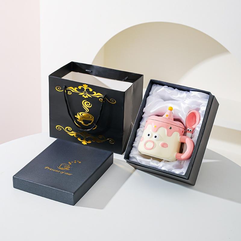 Мультяшная кружка, нарисованная от руки, с крышкой и ложкой, чашка для питья воды для пары, чашка с забавным выражением, подарочная чашка, бытовая чашка для молока и завтрака