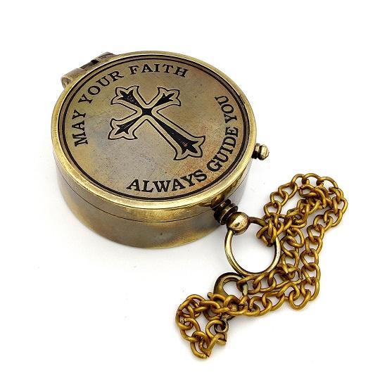 Royal Handicraft Cross Engraved Compass, Finest Gift for Birthday Heavenly Missionary Gift of Faith: May Your Faith Always Lead You