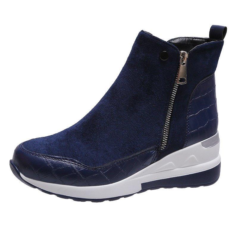 Модные женские зимние ботинки на танкетке, модные осенне-зимние теплые плюшевые однотонные платформы на молнии, корейские повседневные короткие ботильоны, обувь из хлопка