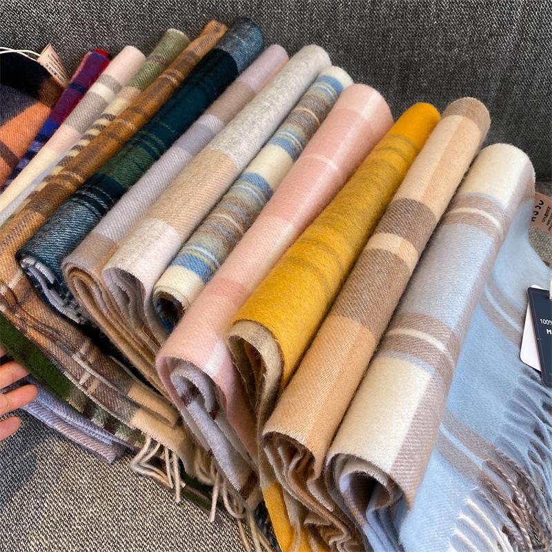 100% Wool Australian Pure Wool Plaid Scarf Winter Versatile Warm Couple Scarf