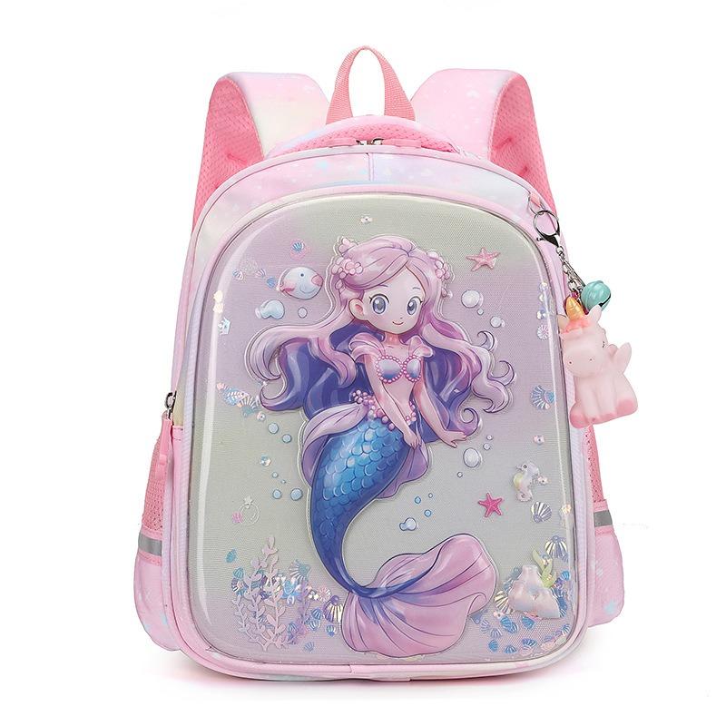 Exquisite 3D Pressed Shell Children School Bags Cute Cartoon Mermaid Printing Kindergarten Book Bag High Quality Nylon Lightweight Children's Backpack