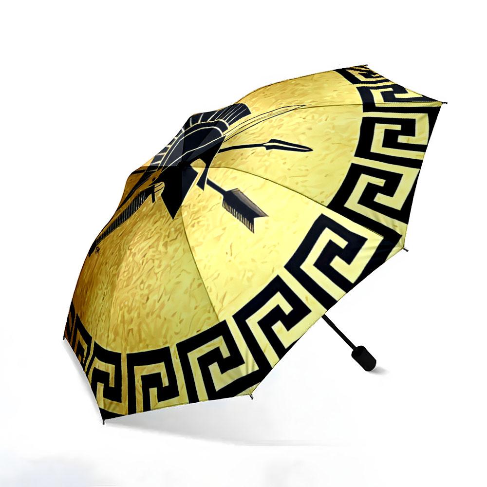Modern Round Greek Shield Helmet Gold Personalized Print Umbrella