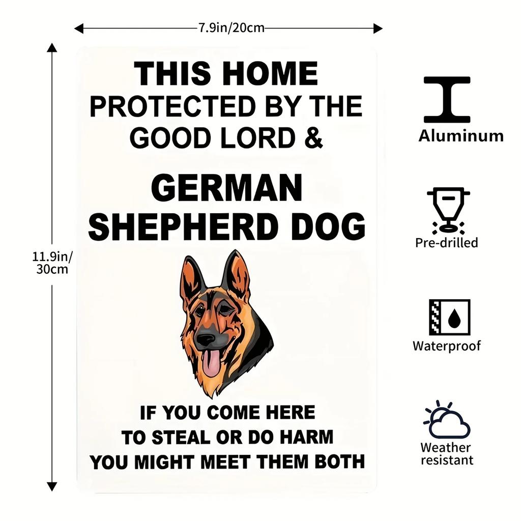 1 шт. Металлическая табличка «Осторожно, собака» Этот дом защищен Господом, будет кусаться, Не входить, Табличка для двери, Уличный декор 12x8 дюймов