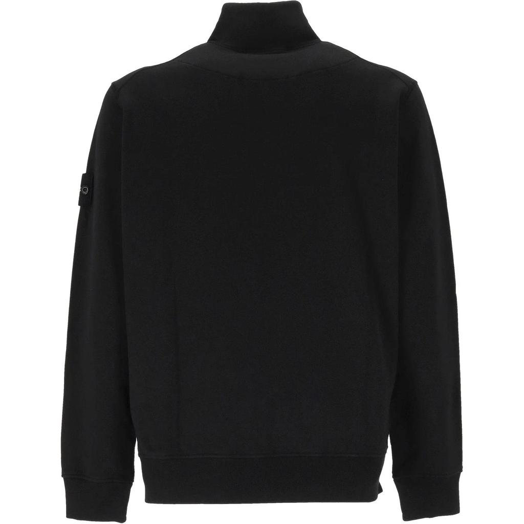 Stone Island Badge Zip Collar Long Sleeve Sweatshirt Men sweatshirt Black K1S1561006-43S0051-V0029