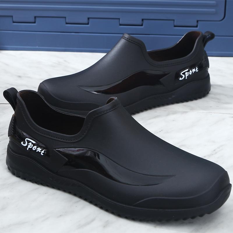 Низкие резиновые дождевые ботинки водонепроницаемые и нескользящие водные ботинки мужские взрослые теплые водонепроницаемые ботинки с мелким вырезом нескользящие резиновые ботинки