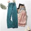 Women Fashion Summer Wide Leg Pants Pleated Ice Silk Trousers Elastic Waist Loose Casual Pants