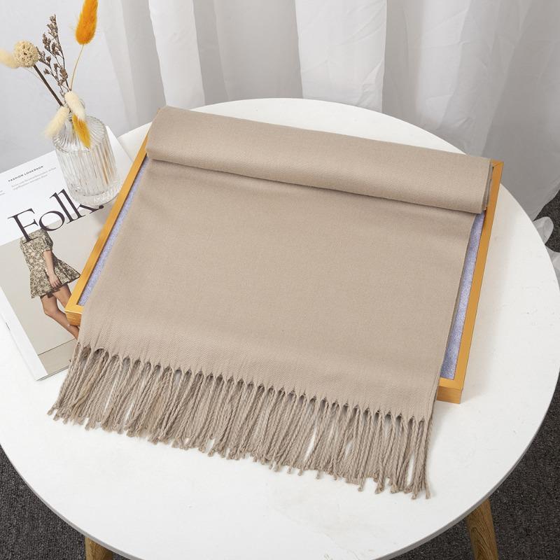 Scarf Women's Winter Monochrome Imitation Cashmere, Warm and Thickened Long Summer New Air-conditioning Fringed Large Shawl