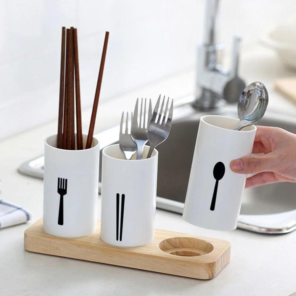 High-grade Chopsticks Storage Rack White Spoon Fork Drain Box Flatware Organizer  for Kitchen