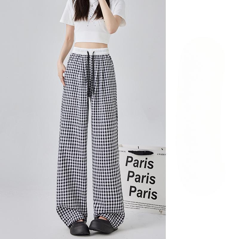 Pink Plaid Wide-leg Pants for Women In Spring and Summer Thin New High-waist Drape Straight-leg Casual Pants Loose Yamamoto Pants
