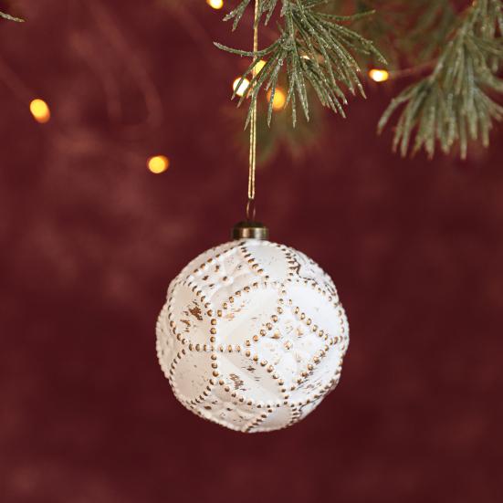 Christmas Ornaments White And Golden Vintage Ball Finial Christmas Tree Ornaments Shatterproof Plastic Farmhouse Hanging Decor