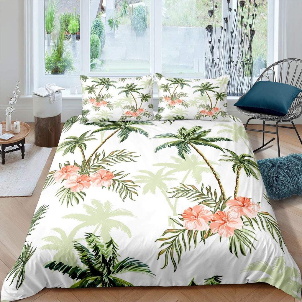 Palm Leaves Duvet Cover Monstera Leaf Comforter Covers Tropical Green Leaves Bedding Set White Marble Quilt Cover For Men Women