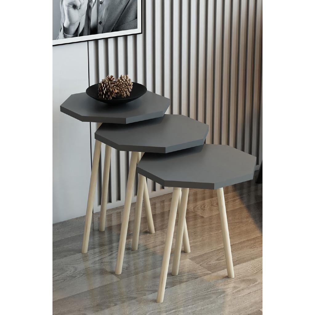 3-х предметный журнальный столик и набор журнальных столиков, восьмиугольный журнальный столик, набор журнальных столиков с деревянной ножкой и грабом