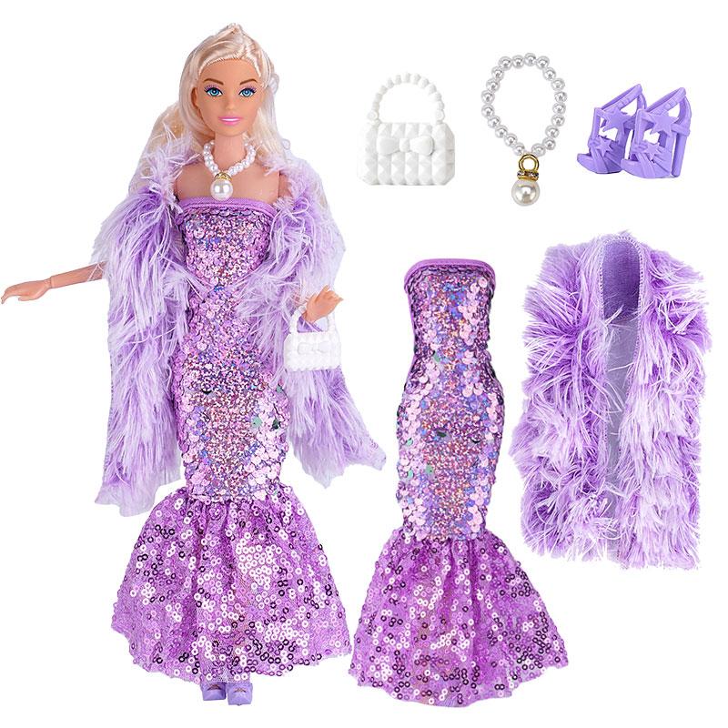New Dress For Dolls Fashion Coat Mermaids Shinny Sequin Fish Tail Gown Lace Skirt Gown Clothes For Baby Doll Christmas Toys Gift