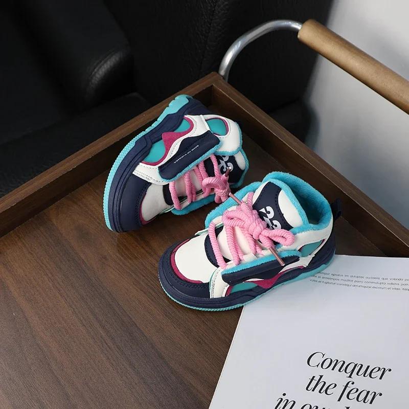 Детские кроссовки для девочек, зимние теплые повседневные хлопковые туфли для мальчиков, универсальные детские школьные кроссовки с нескользящей подошвой, новые