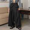 INCERUN Men High Wrap Waist Side Zip-up Casual Loose Wide Legs Pants Long Trousers