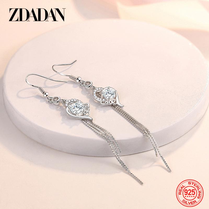 925 Sterling Silver Double Heart CZ Earrings For Women Charm Jewelry Gift