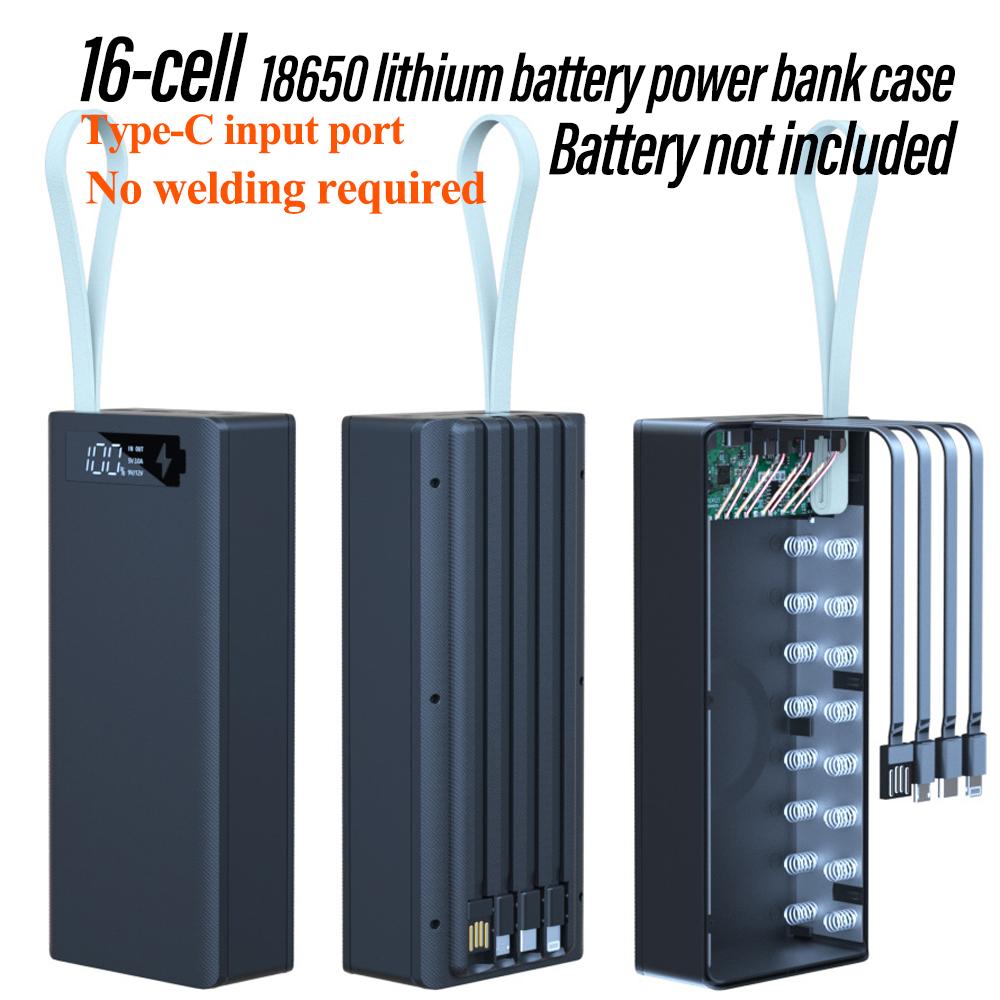 Built‑in 4‑Wire Detachable No‑Welding 16 Cells 18650 Power Bank Shell Kit DIY Mobile Power Supply Module without 18650 battery