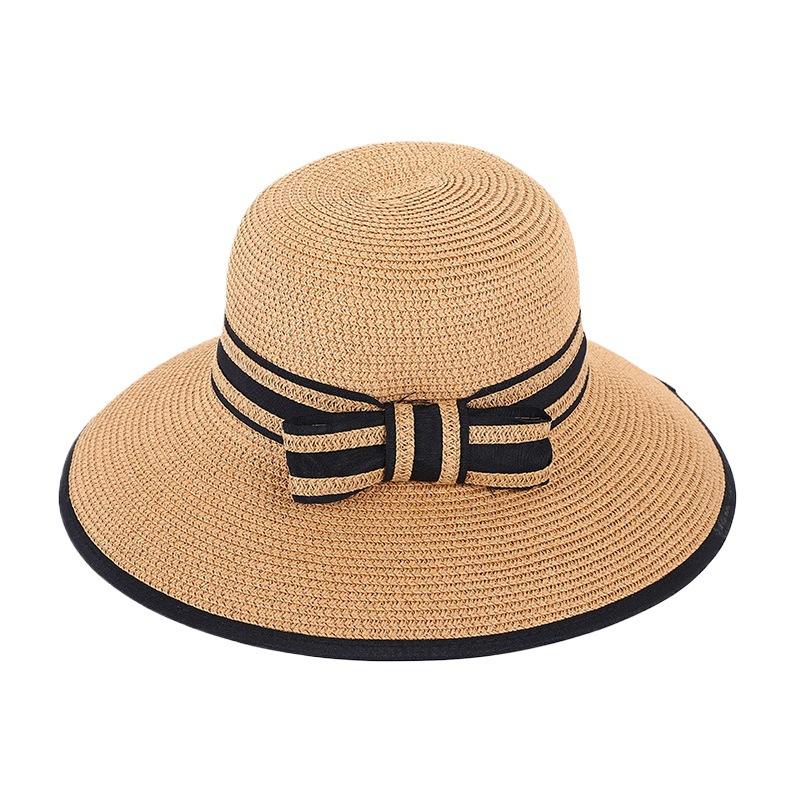 Summer fashion beach bow straw hat foldable sunscreen visor travel leisure face bucket hat